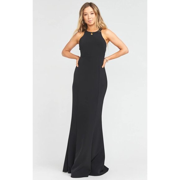 SHOW ME YOUR MUMU Black Stretch Crepe Chicago High Neck Gown sz S Women's Dress - Picture 11 of 14